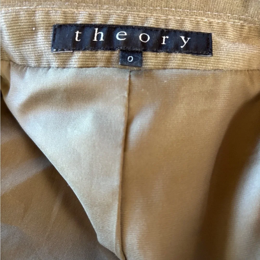 Theory Olive Green Notched Lapel Cordouroy Button Blazer Size 0
